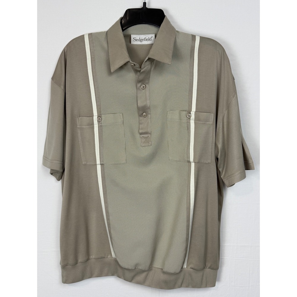 Sedgefield VTG Short Sleeve‎ Polo Shirt Mens Large Tan Retro Banded Hem VR6001D